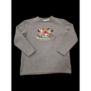 Walt Disney World Mickey Minnie Embroidered Sweatshirt Gray Fleece Medium